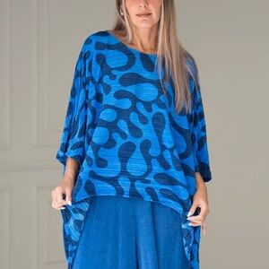 Chemisette “Colibrí Azul” Pleated Tunic Oversize One Size NWT 💙✨